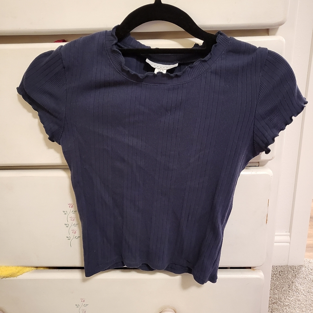 Topshop ribbed lettuce trim tee
